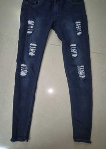 High-Waist Distressed Skinny Jeans – Dark Blue