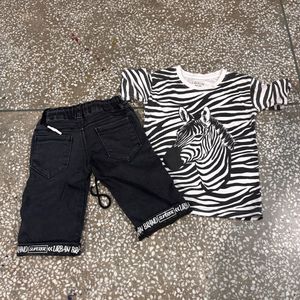 Kids Outfit - Zebra Tee &amp; Shorts
