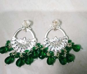 Green Kundan Chandbali Earrings