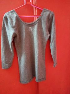 Gray Ribbed Knit Sweater Top