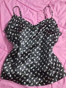 Black Top With White Flower Print