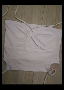 White Ribbed Tie-Front Tube Top