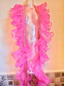 Pink Ruffle Dupatta circular attached