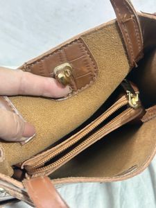 Brown Croc-Embossed Crossbody Bag