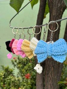 Pink Bow Crochet Keychain