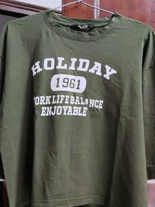 Olive Green Graphic Tee | Oversized