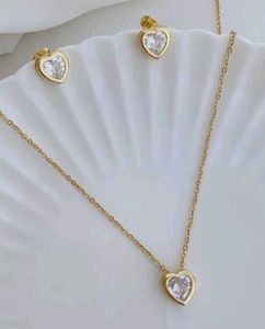 Solitaire Heart Necklace &amp; Earring Set