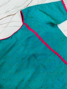Elegant Teal Kurti with Pink Lace Detailing