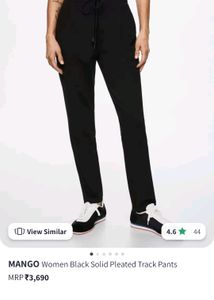 MANGO Women Black Solid Pleated Track Pants