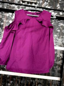 Purple Ruffle Cold Shoulder Top
