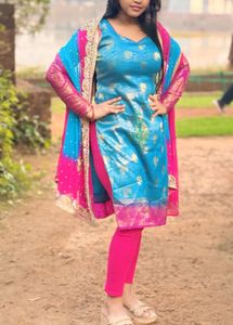 Blue &amp; Pink banarashi Salwar Suit