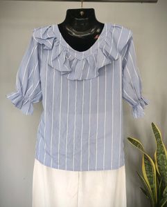 Blue Stripped Ruffle Top
