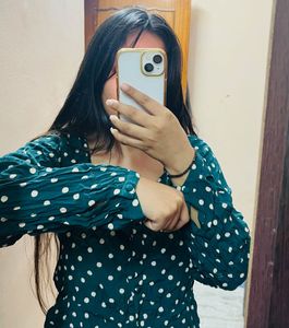 Green Polka Dot Full Sleeve Top