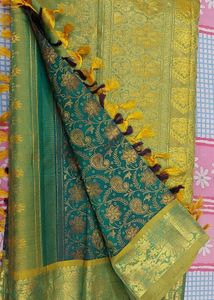Green & Gold Saree With Stitched Blouse