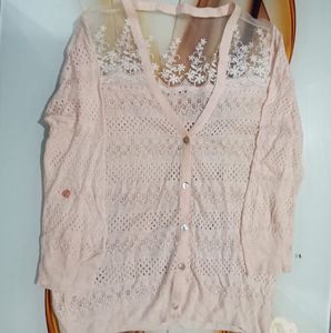 Elegant Blush Pink Floral Cardigan