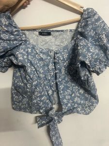 Sky Blue Floral Crop Top