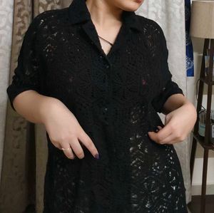 Black Crochet Style Oversized Shirt