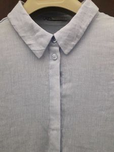 Zara Textured Light Blue Button-Down Shirt