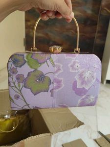 Purple Printed Hand Clutch With Sling