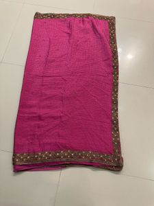 Pink Embellished Saree With Halter Neck Blouse