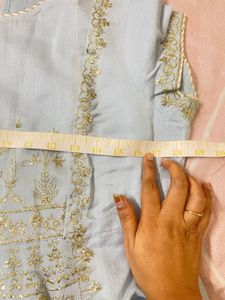 Beautiful Sky Blue Anarkali Style 3 Piece Suit