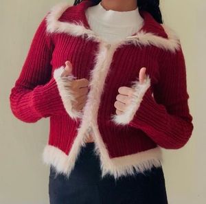 Red Fur Trim Cardigan