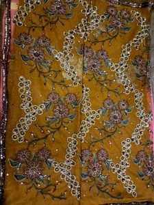 Embroidered Mustard Saree