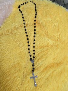 Black Beaded Rosary Necklace