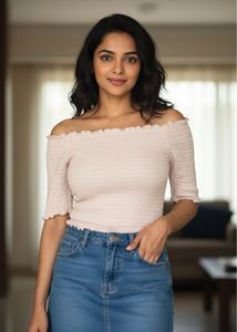 H&M Off-shoulder Powder Pink Top