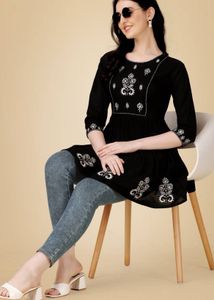 Black Embroidered Tunic Top
