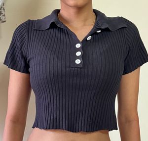 Ribbed Polo Top - Stylish & Trendy