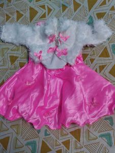 Baby Satin Dress With Fur Coat
