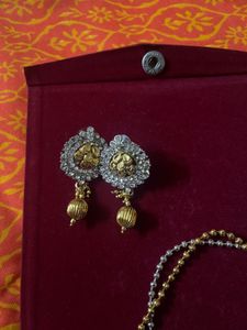 Silver And Golden Necklace With Earing