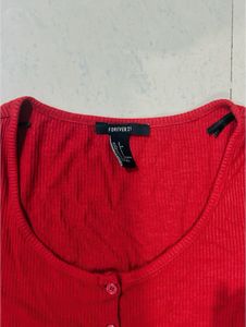 Red Full Sleeve Ribbed Forever 21 Top