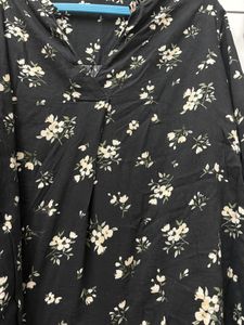 Black Casual Loose Top Floral Print