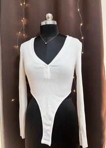 White Full Sleeves Bodysuit