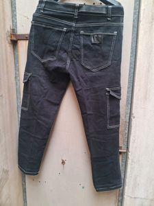 Dark Wash Cargo Pants with Contrast Stitching