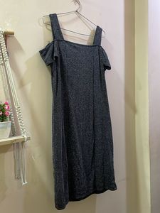 Chic shimmery Grey Cold Shoulder Dress