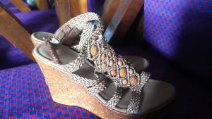 Braided Wedge Sandals with Stone Accents