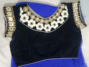 Blue Saare With Velvet Blouse