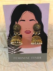 Gold Jhumuka With White Pearls