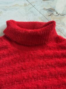 Red Fuzzy Knit Turtleneck