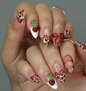 Sweet Cherry Nd Leopard French Press On Nails