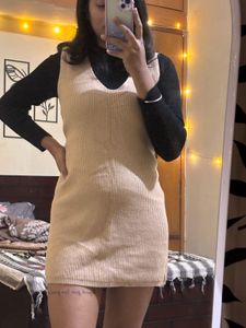 Cute Beige Sweater Mini Dress