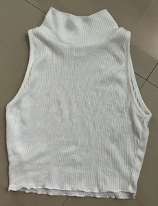 White Ribbed High Neck Crop Top - FREE SHIPPING!!