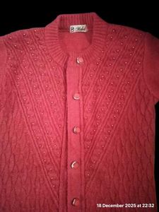 Elegant Red Cardigan with Embellishments