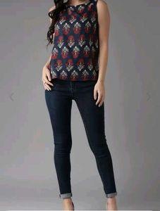 Here And Now Women Navy Blue Printed Top