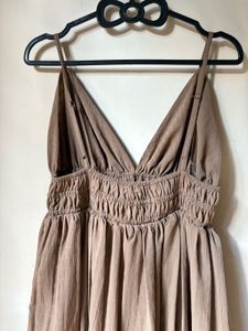 Brown V-Neck Mini Dress