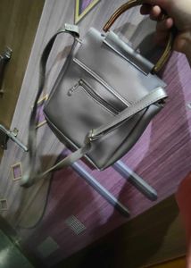 Gray Crossbody Bag with Gold Hardware