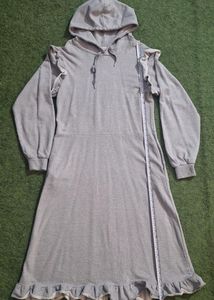 Gray Ruffle Trim Hoodie Dress